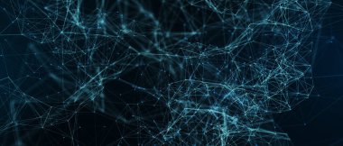 Soyut fütüristik, koyu mavi arka planda çokgen şekilli teknoloji. Dijital teknoloji konsepti tasarla. 3d illüstrasyon