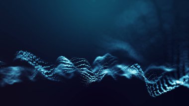 Soyut fütüristik, koyu mavi arka planda çokgen şekilli teknoloji. Dijital teknoloji konsepti tasarla. 3d illüstrasyon