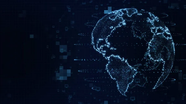 Gezegenin haritası. Dünya haritası. Küresel sosyal ağ. Geleceğe. Dünya gezegeninin mavi fütüristik geçmişi. 3d illüstrasyon.