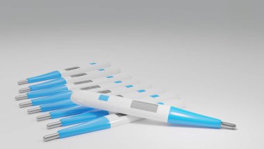 İnternet, iş, teknoloji ve ağ konsepti. Beyaz zemin üzerinde bir elektrikli termometrenin 3D görüntülemesi.