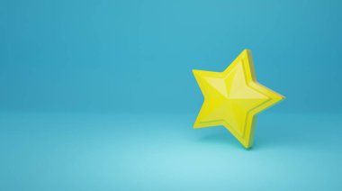 İnternet, iş, teknoloji ve ağ konsepti. Renkli arka planda 3D sarı yıldız. Altın yıldızın görüntüsü ve çizimi