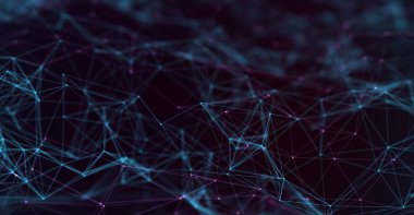 Soyut fütüristik, koyu mavi arka planda çokgen şekilli teknoloji. Dijital teknoloji konsepti tasarla. 3d illüstrasyon