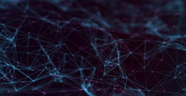 Soyut fütüristik, koyu mavi arka planda çokgen şekilli teknoloji. Dijital teknoloji konsepti tasarla. 3d illüstrasyon