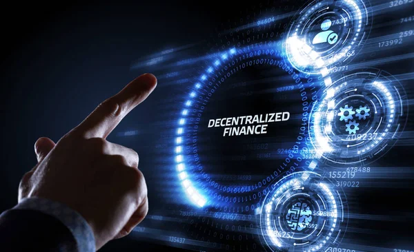 Defi Decentralized Finance Dark Blue Abstract Polygonal Background Concept Blockchain — Stock Photo, Image