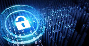 Siber güvenlik veri koruması iş teknolojisi gizlilik kavramı. 3d illüstrasyon. 