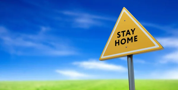 Stay Home Cartello Stradale Giallo — Foto Stock