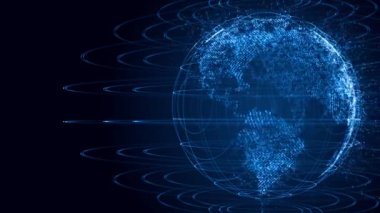 Gezegenin haritası. Dünya haritası. Küresel sosyal ağ. Geleceğe. Dünya gezegeninin mavi fütüristik geçmişi. 