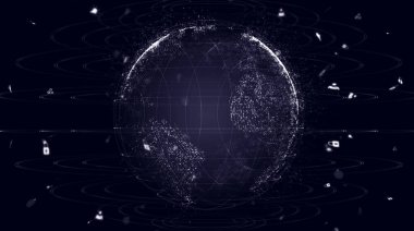 Gezegenin haritası. Dünya haritası. Küresel sosyal ağ. Geleceğe. Dünya gezegeninin mavi fütüristik geçmişi. 3d illüstrasyon.