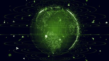 Gezegenin haritası. Dünya haritası. Küresel sosyal ağ. Geleceğe. Dünya gezegeninin mavi fütüristik geçmişi. 3d illüstrasyon.