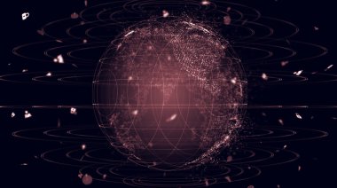 Gezegenin haritası. Dünya haritası. Küresel sosyal ağ. Geleceğe. Dünya gezegeninin mavi fütüristik geçmişi. 3d illüstrasyon.