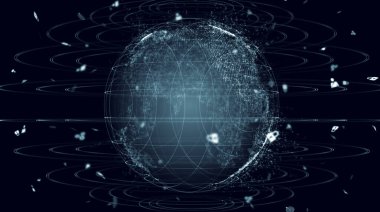 Gezegenin haritası. Dünya haritası. Küresel sosyal ağ. Geleceğe. Dünya gezegeninin mavi fütüristik geçmişi. 3d illüstrasyon.