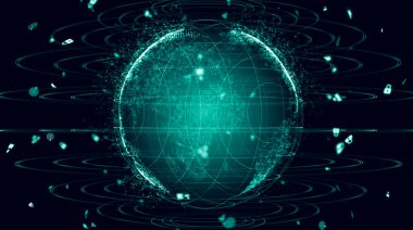 Gezegenin haritası. Dünya haritası. Küresel sosyal ağ. Geleceğe. Dünya gezegeninin mavi fütüristik geçmişi. 3d illüstrasyon.