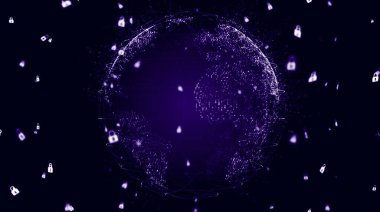 Gezegenin haritası. Dünya haritası. Küresel sosyal ağ. Geleceğe. Dünya gezegeninin mavi fütüristik geçmişi. 3d illüstrasyon.