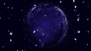 Gezegenin haritası. Dünya haritası. Küresel sosyal ağ. Geleceğe. Dünya gezegeninin mavi fütüristik geçmişi. 3d illüstrasyon.