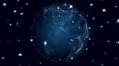 Gezegenin haritası. Dünya haritası. Küresel sosyal ağ. Geleceğe. Dünya gezegeninin mavi fütüristik geçmişi. 3d illüstrasyon.