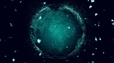 Gezegenin haritası. Dünya haritası. Küresel sosyal ağ. Geleceğe. Dünya gezegeninin mavi fütüristik geçmişi. 3d illüstrasyon.