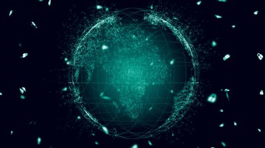 Gezegenin haritası. Dünya haritası. Küresel sosyal ağ. Geleceğe. Dünya gezegeninin mavi fütüristik geçmişi. 3d illüstrasyon.