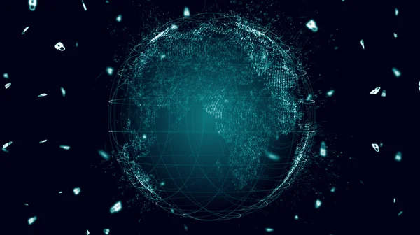Gezegenin haritası. Dünya haritası. Küresel sosyal ağ. Geleceğe. Dünya gezegeninin mavi fütüristik geçmişi. 3d illüstrasyon.