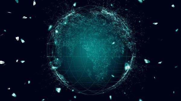 Gezegenin haritası. Dünya haritası. Küresel sosyal ağ. Geleceğe. Dünya gezegeninin mavi fütüristik geçmişi. 3d illüstrasyon.