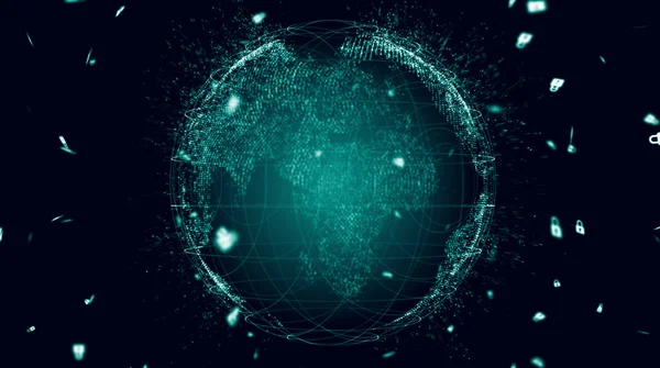 Gezegenin haritası. Dünya haritası. Küresel sosyal ağ. Geleceğe. Dünya gezegeninin mavi fütüristik geçmişi. 3d illüstrasyon.