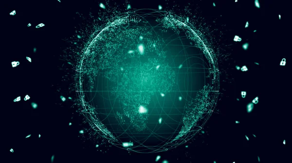 Gezegenin haritası. Dünya haritası. Küresel sosyal ağ. Geleceğe. Dünya gezegeninin mavi fütüristik geçmişi. 3d illüstrasyon.