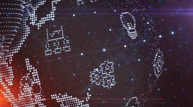 Soyut fütüristik, koyu mavi arka planda çokgen şekilli teknoloji. Dijital teknoloji konsepti tasarla. 3d illüstrasyon