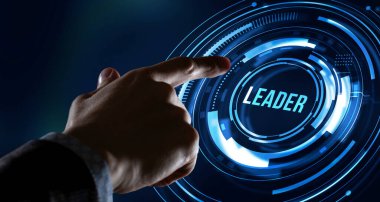 İnternet, iş, teknoloji ve ağ kavramı. Başarılı takım lideri. İş liderliği kavramları. Başarılı bir takım lideri, bir yönetici pazar lideridir.