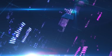 Soyut fütüristik, koyu mavi arka planda çokgen şekilli teknoloji. Dijital teknoloji konsepti tasarla. 3d illüstrasyon