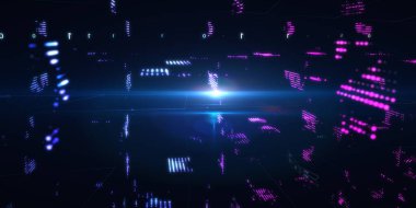 Soyut fütüristik, koyu mavi arka planda çokgen şekilli teknoloji. Dijital teknoloji konsepti tasarla. 3d illüstrasyon