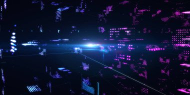 Soyut fütüristik, koyu mavi arka planda çokgen şekilli teknoloji. Dijital teknoloji konsepti tasarla. 3d illüstrasyon