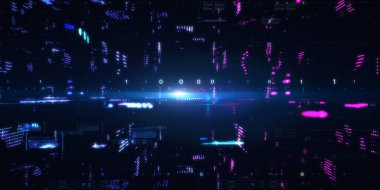 Soyut fütüristik, koyu mavi arka planda çokgen şekilli teknoloji. Dijital teknoloji konsepti tasarla. 3d illüstrasyon