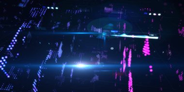 Soyut fütüristik, koyu mavi arka planda çokgen şekilli teknoloji. Dijital teknoloji konsepti tasarla. 3d illüstrasyon