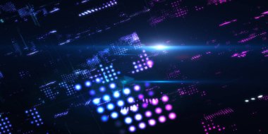 Soyut fütüristik, koyu mavi arka planda çokgen şekilli teknoloji. Dijital teknoloji konsepti tasarla. 3d illüstrasyon