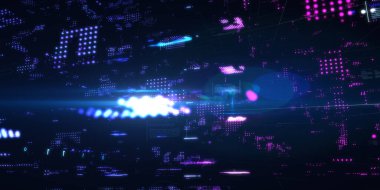 Soyut fütüristik, koyu mavi arka planda çokgen şekilli teknoloji. Dijital teknoloji konsepti tasarla. 3d illüstrasyon