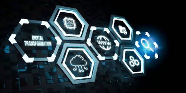 İnternet, iş, teknoloji ve ağ kavramı. İş süreçlerinin dijitalleştirilmesi ve modern teknoloji kavramı. Dijital dönüşüm