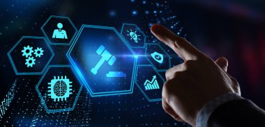 İş, Teknoloji, İnternet ve ağ konsepti. Çalışma hukuku, avukat, hukuk avukatı, sanal ekranda hukuki danışmanlık kavramı.