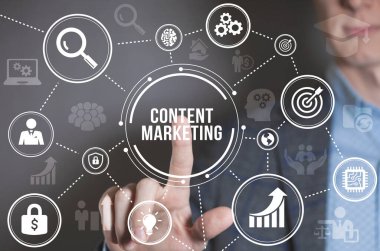 İnternet, iş, teknoloji ve ağ konsepti. Dijital Pazarlama içerik planlama reklam stratejisi kavramı