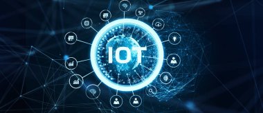 Nesnelerin interneti - IOT konsepti. İş adamı IOT ürünleri ve çözümler sunuyor. 