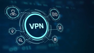 İş, Teknoloji, İnternet ve ağ konsepti. VPN ağ güvenliği internet gizlilik şifreleme kavramı.