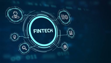 Fintech-finans teknolojisi kavramı. Sanal ekranda Fintech.