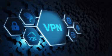 İş, Teknoloji, İnternet ve ağ konsepti. VPN ağ güvenliği internet gizlilik şifreleme kavramı.