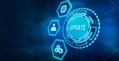 İnternet, iş, teknoloji ve ağ konsepti. Yazılım bilgisayar programını güncelle.  