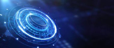 İş, teknoloji, internet ve sanal gerçeklik kavramı - sanal ekrandaki düğme. 3B illüstrasyon.