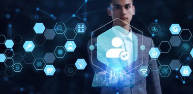 İş, Teknoloji, İnternet ve ağ konsepti. İnsan Kaynakları İK yönetimine adam toplama iş bulma kavramı.