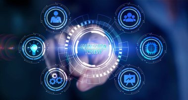 İnternet, iş, teknoloji ve ağ konsepti. Optimizasyon Yazılım Teknolojisi Süreç Sistemi İş Konsepti