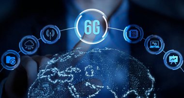 İnternet, iş, teknoloji ve ağ konsepti. 6G ağı konsepti, yüksek hızlı mobil internet, yeni nesil ağlar.