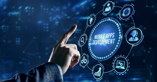 Internet Business Tecnologia Concetto Rete Iscrizione Mobile Apps Development Sul — Foto Stock