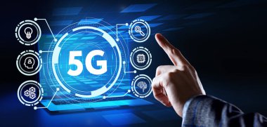 5G ağı konsepti, yüksek hızlı mobil internet, yeni nesil ağlar. İş, modern teknoloji, İnternet ve ağ kurma kavramı