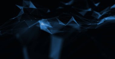 Soyut fütüristik, koyu mavi arka planda çokgen şekilli teknoloji. Dijital teknoloji konsepti tasarla. 3d illüstrasyon