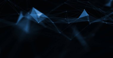 Soyut fütüristik, koyu mavi arka planda çokgen şekilli teknoloji. Dijital teknoloji konsepti tasarla. 3d illüstrasyon